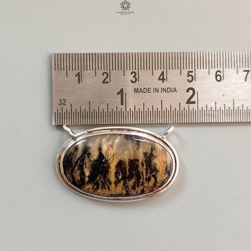 Set ciondolo 11,24 grammi pietra preziosa agata dendrite tigre ovale 925 lunetta argento 1,80" - Foto 4 di 6