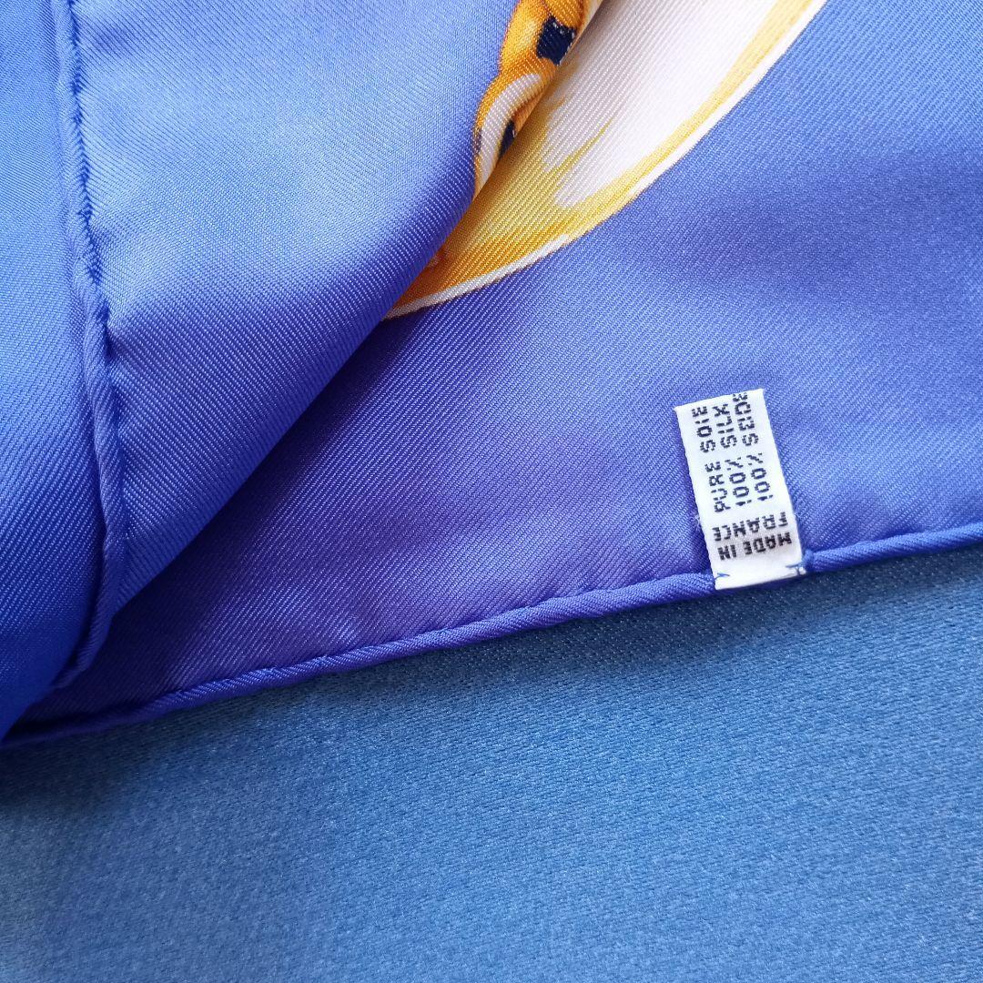 CELINE large scarf 85cm 33″ square silk gold chain blue | eBay