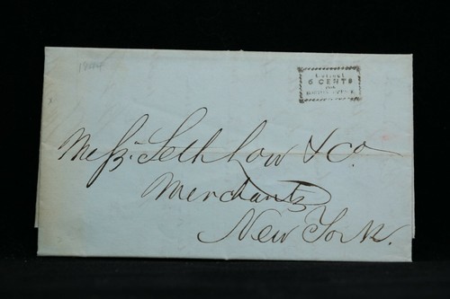 Hale & Co 1844 Stampless Cover Boston to New York City, Black Collect 6 cents