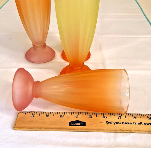 4 Vtg Libbey Frosted Glasses Parfait Milkshake Soda Yellow Orange & Purple - Picture 8 of 9