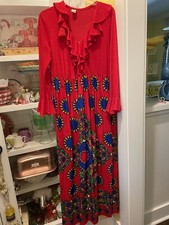 Vintage Unbranded Red print maxi dress large