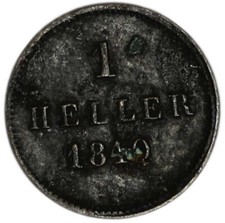 GERMAN STATES (BAVARIA) coin 1 Heller 1849 VF