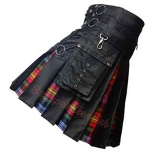 Black Cotton Men's Hybrid Kilt Nylon Straps with Scottish Scottish Kilt LGBT Siz