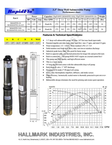 Tauchpumpe 3" Tiefbrunnen, 3/4 PS/115V, 13 GPM/270' MAX, Hallmark Industries - Bild 2 von 7