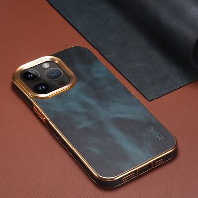 Plating Case For iPhone 16 15 Pro Max 14 Pro 13 12 Slim Hybrid PU Leather Cover