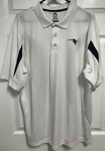 NEW ENGLAND PATRIOTS Men White Cool Base Short Sleeve Polo Shirt XL Majestic