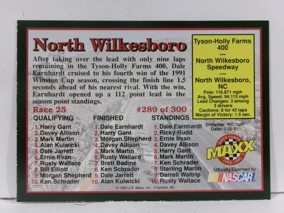 1992 Maxx 5th Anniversary Dale Earnhardt Richard Childress Tyson Holly Farms 400 - Image 2 of 2