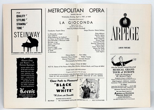 Metropolitan Opera Programmheft 3. April 1957 - La Gioconda - Milanov, Siepi - Bild 2 von 2