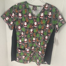 Christmas Santa Clause Scrub Top Size Large Same Day Shipping Nurse Scrubs