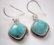 Turquoise Squares with Soft Corners 925 Sterling Silver Dangle Drop Earrings