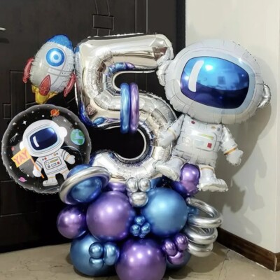 33 Stück Silber Astronaut Weltraum Geburtstag Zahl Folien Rakete Luftballons Mottoparty