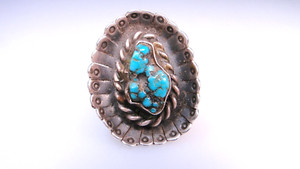 Vintage Navajo Large Sterling Ring w Stamped Designs Size 9
