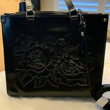 Patricia Nash Rose Tooled Collection Black Leather Handbag New with Tag