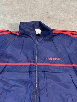 Vintage Adidas Windbreaker Track Jacket Medium Navy Red Stripe 80s