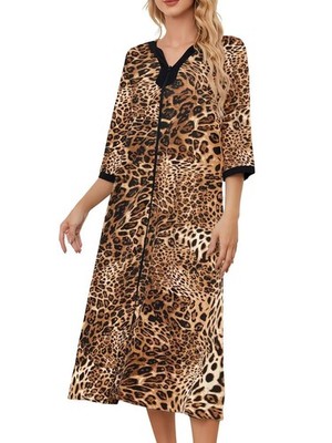 PITINAN Leopard Robes Moo Moo Dresses For Women Zipper Front Robes House  Coat... | eBay