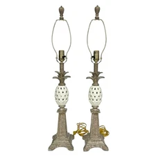 Lenox Quoizel Porcelain Table Lamp Set of 2 Vintage Pineapple Style 32”