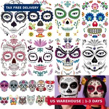 20 Sheets Day of the Dead Face Sugar Skull Tattoos,Including 8 Large Sheets Hall