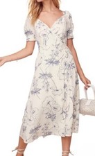 ASTR Sketch Floral Midi Dress M Cottagecore Puff Sleeve Romantic Garden Bridal