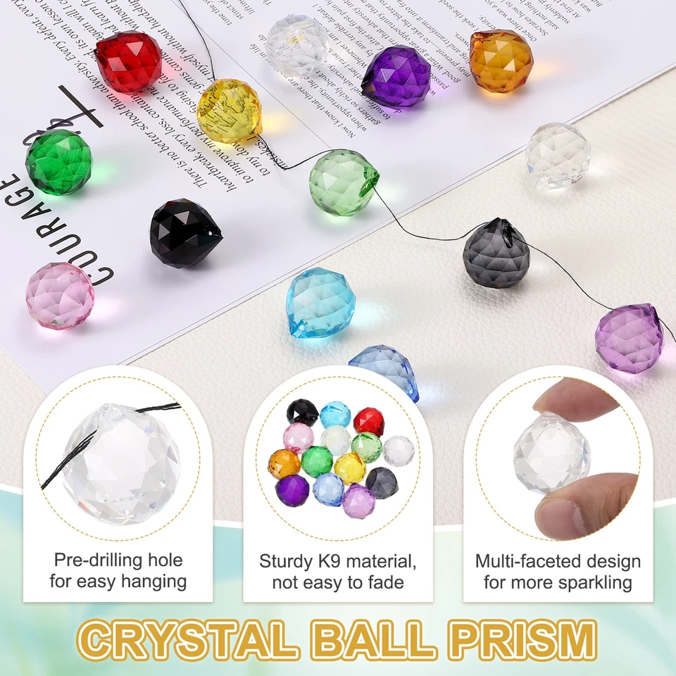 20Pcs Crystal Ball Prism 20mm/0.8" Decorative Ball Suncatcher Beads Clear - Imagen 3 de 4