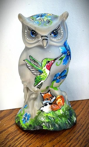 Fenton Gray Marble Glass 6"  OWL  Hummingbird  Floral  Baby Fox  Rachelle   OOAK