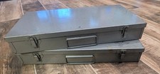 LOT OF 2 VINTAGE INDUSTRIAL GRAY STEEL 6-ROW PHOTO SLIDE  COIN FLIP BOXES