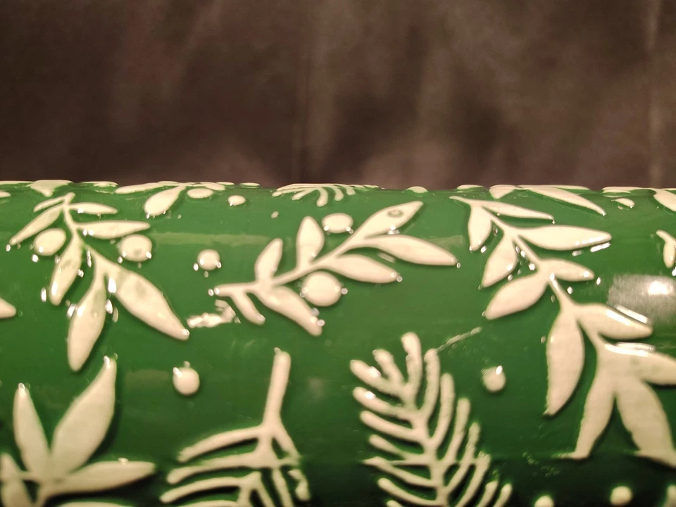 14-in Ceramic Embossing Rolling Pin Floral Pattern Green And White Christmas  - Image 4 of 4