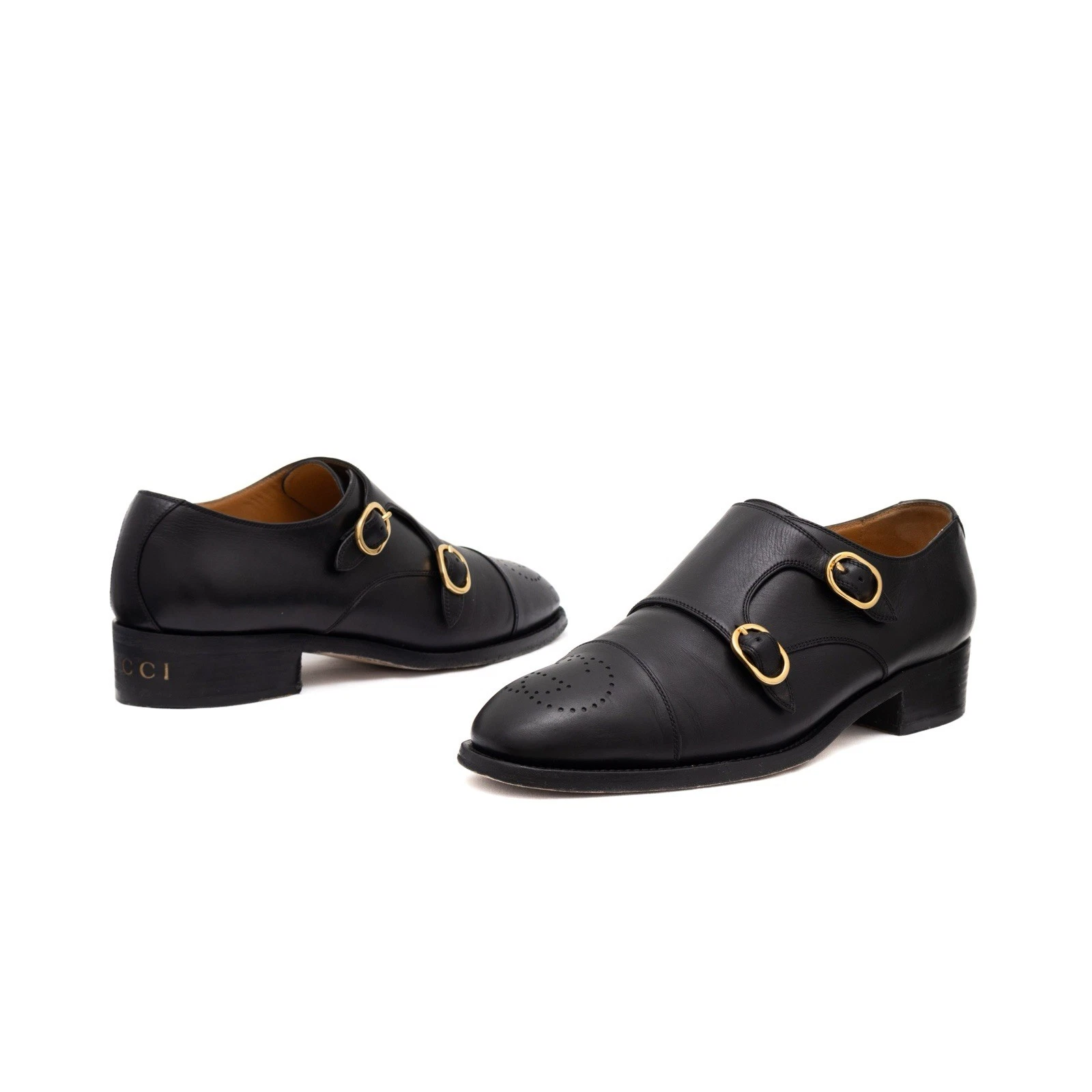 Chaussures Gucci cuir noir Zowie double bride moine 1,2 k$ pointure : US10,5
