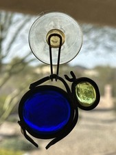 Stained Glass Window Sun Catcher Stylized Bug Insect Vtg Blue Green 2.5"l