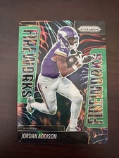 Jordan Addison - 2025 Panini Prizm - Fireworks #8 Green Ice Prizm