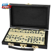 Domino Set - 28 Pieces Double Six Classic Dominoes in Durable Wooden Brown Box -
