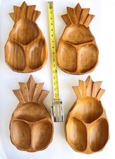 Vintage Carved Wooden 3 Section Pineapple Shaped Serving Bowl, Set Of 4