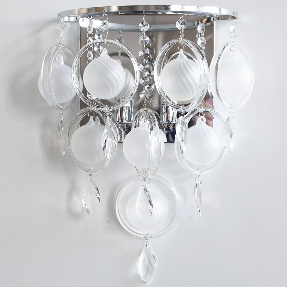 Litecraft Frosted Glass Bauble Wall Light With Pull Switch - Chrome Clearance