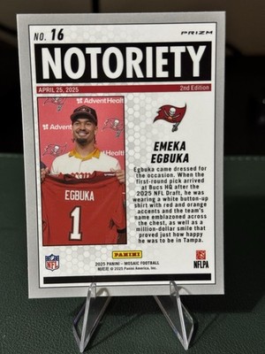 NOA トレカ 2025 Mosaic Football Emeka Egbuka Notoriety Orange Fluorescent RC