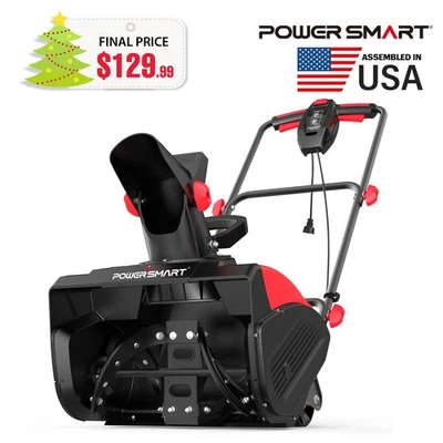 PowerSmart 18-Inch Eletric Snow Blower, 120V, 30ft Throw, Easy Control, Compact