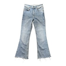 ZARA Womens Size 2 Cropped Flare Jeans Light Wash Blue Fringe Hem EUC