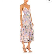 Astr the Label Blythe Plisse Midi Dress Coral Multi Women Size Medium