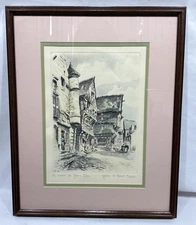 Vintage Original French Marcel Bessay Joan of Arc's House Etching Signed Framed