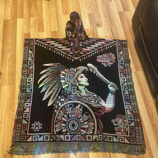Mexican Double Sided PONCHO Aztec Calendar Poncho with Aztec Warrior