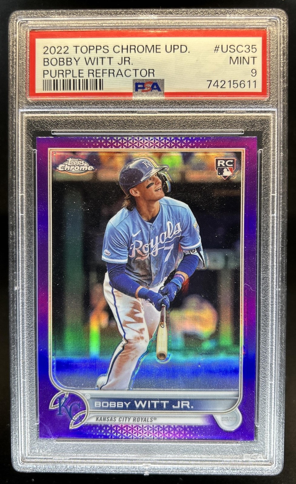 2022 Topps Chrome Update Bobby Witt Jr. RC Refractor Purple #USC35 Royals PSA 9