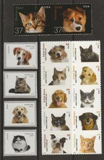 CATS & DOGS, PUPPIES & KITTENS - SET OF 16 U.S. POSTAGE STAMPS - MINT CONDITION