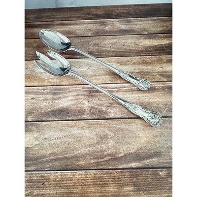Vintage J B Rogers Silver Plated Salad Serving Set Shell Pattern Spoon Fork 12''