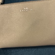 Coach Beige Zip Wristlet Wallet w/ Wristlet Strap, Solid Logo, Women