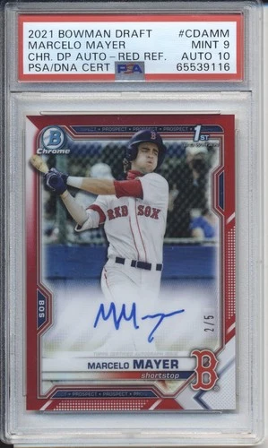 Marcelo Mayer 2021 Bowman Chrome Draft Red Refractor RC AUTO 2/5 PSA 9 DNA 10