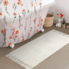 Boho Kitchen Runner Rug, 2' x 4.3' Beige Tufted Woven Washable Rug, Farmhouse...