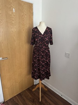Fat face Midi Wrap Dress Black Mix Rain Forest Print Shirt Sleeve UK Size 18