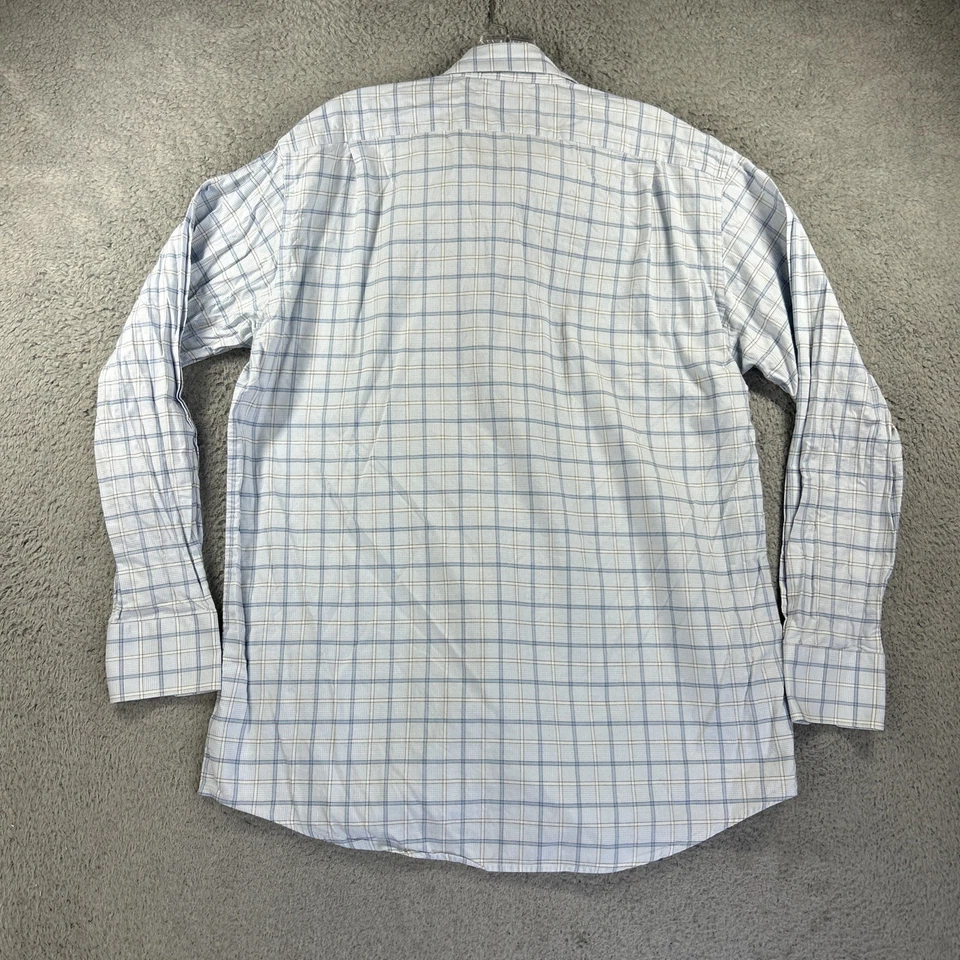 Camisa masculina Lacoste 42 azul branca xadrez Glen bolso de crocodilo manga longa botão - Imagem 3 de 4
