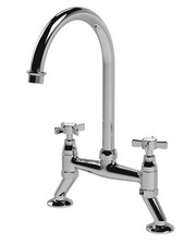 Nuie Traditional Bridge Kitchen Sink Mixer Crosshead Handles 2 Tap Hole - Chrome