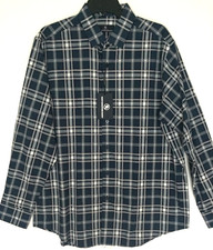 Hart Schaffner Marx Large L Button Front L S 100 Cotton Shirt Navy Plaid Men NWT
