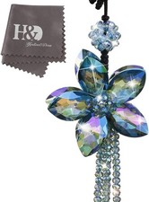 Crystal flower car charm interior rear view mirror hanging decor