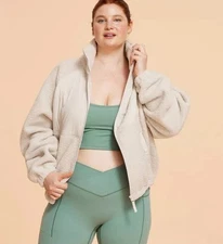 Blogilates Women's Campfire Fleece Full Zip Jacket Cream Size 2x Plus